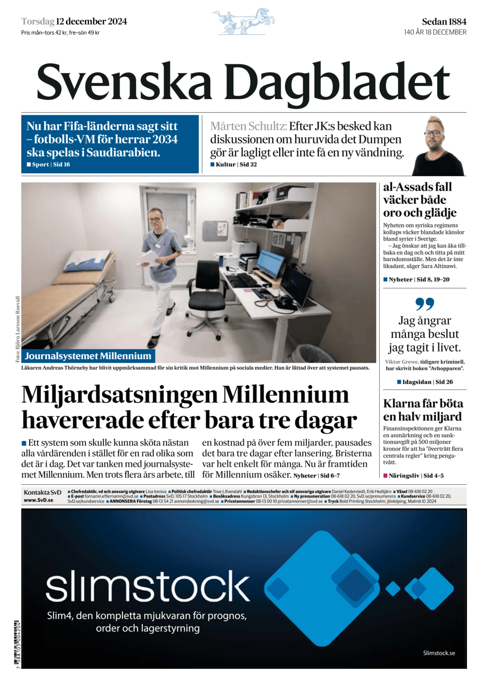 Prima-pagina-Svenska Dagbladet-edizione-di-oggi-20241212